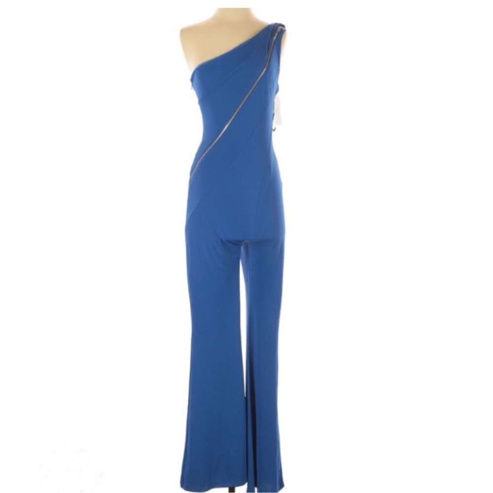 JLS Jean-Louis Scherrer One Shoulder Jumpsuit Blue S